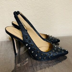 BCBG MaxAzria Black Leather Slingback Spike Pumps size 7.5